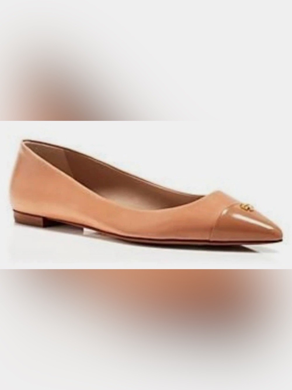TORY BURCH Fairfield Pointed Toe Two Tone Leather Flats Camel Women’s Size 7